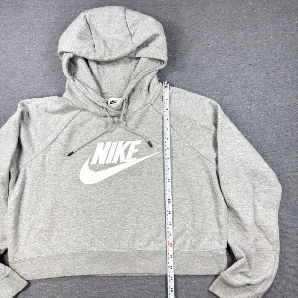 Nike Hoodie Women Large Gray Cropped Fleece Pullover Logo Raglan Sportswear - Picture 5 of 6